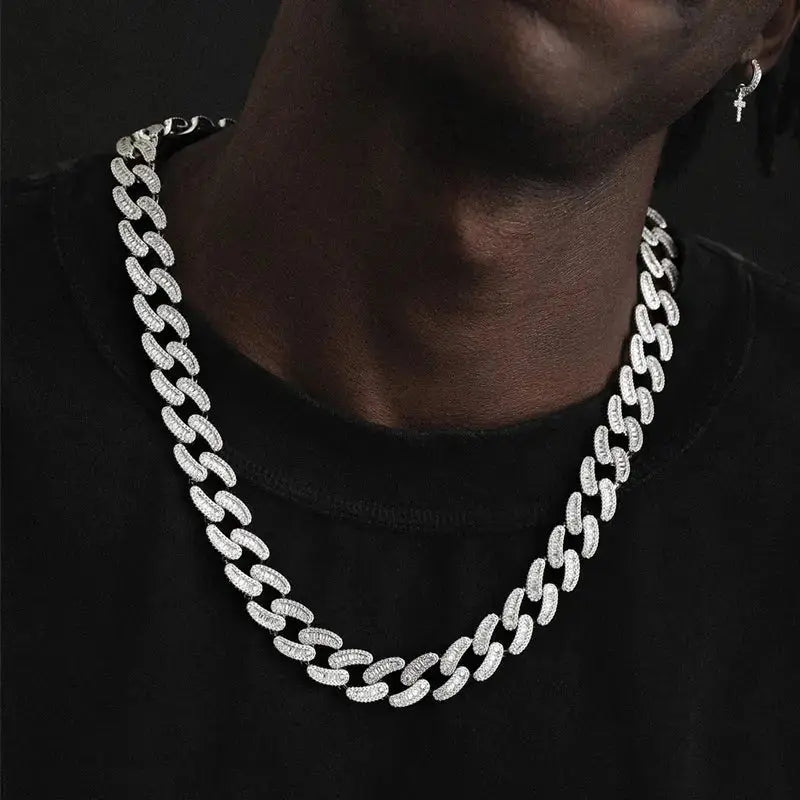 15mm Iced Out Cuban Link Chain in White Gold shops