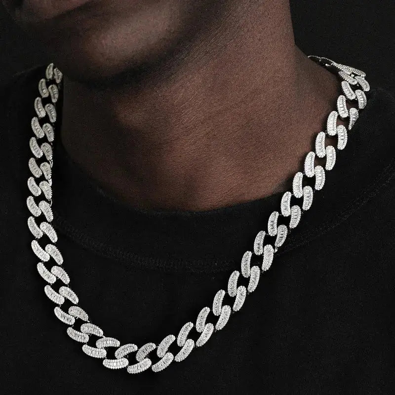 15mm Iced Out Cuban Link Chain in White Gold -- DVVX CHAINS