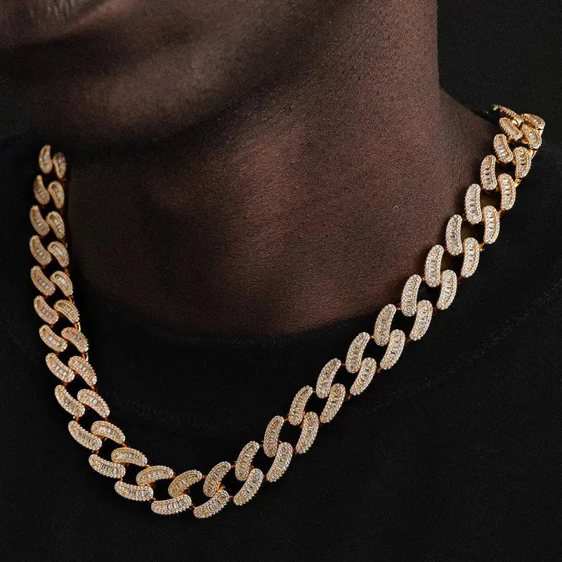 15mm Iced Out Cuban Link Chain in Yellow Gold -- DVVX CHAINS