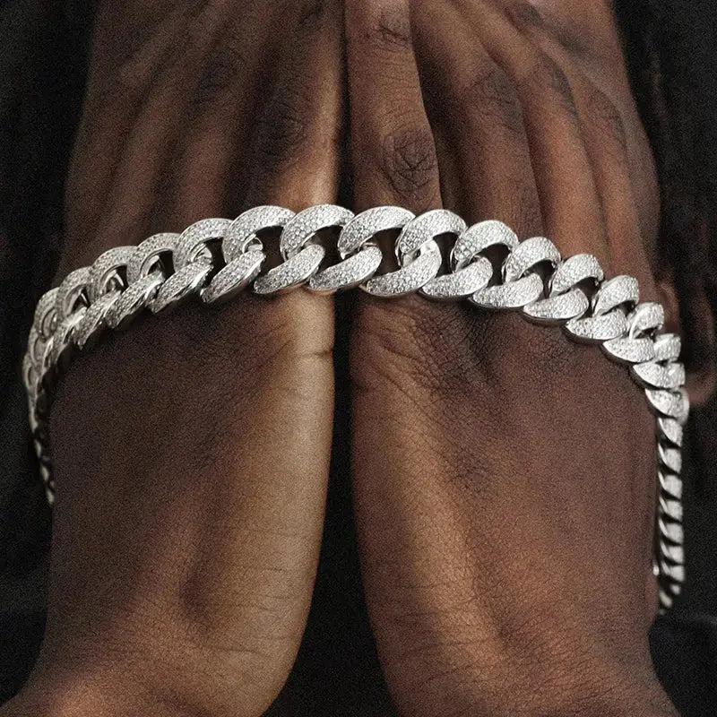 18mm Iced Out Cuban Link Chain in White Gold -- DVVX CHAINS