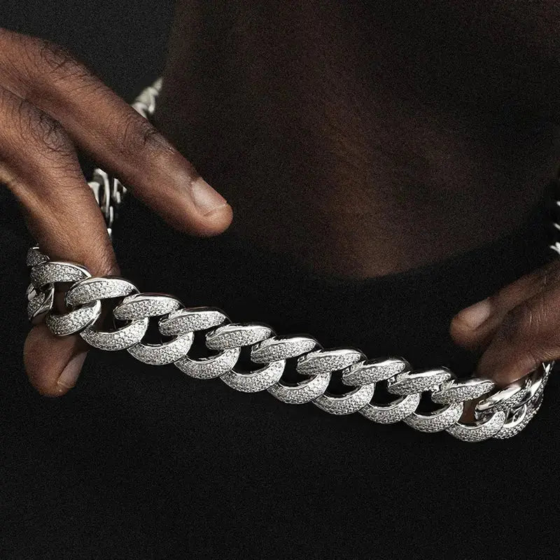 18mm Iced Out Cuban Link Chain in White Gold -- DVVX CHAINS