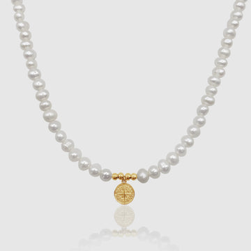 Compass Real Pearl Necklace (Gold) -- DVVX CHAINS