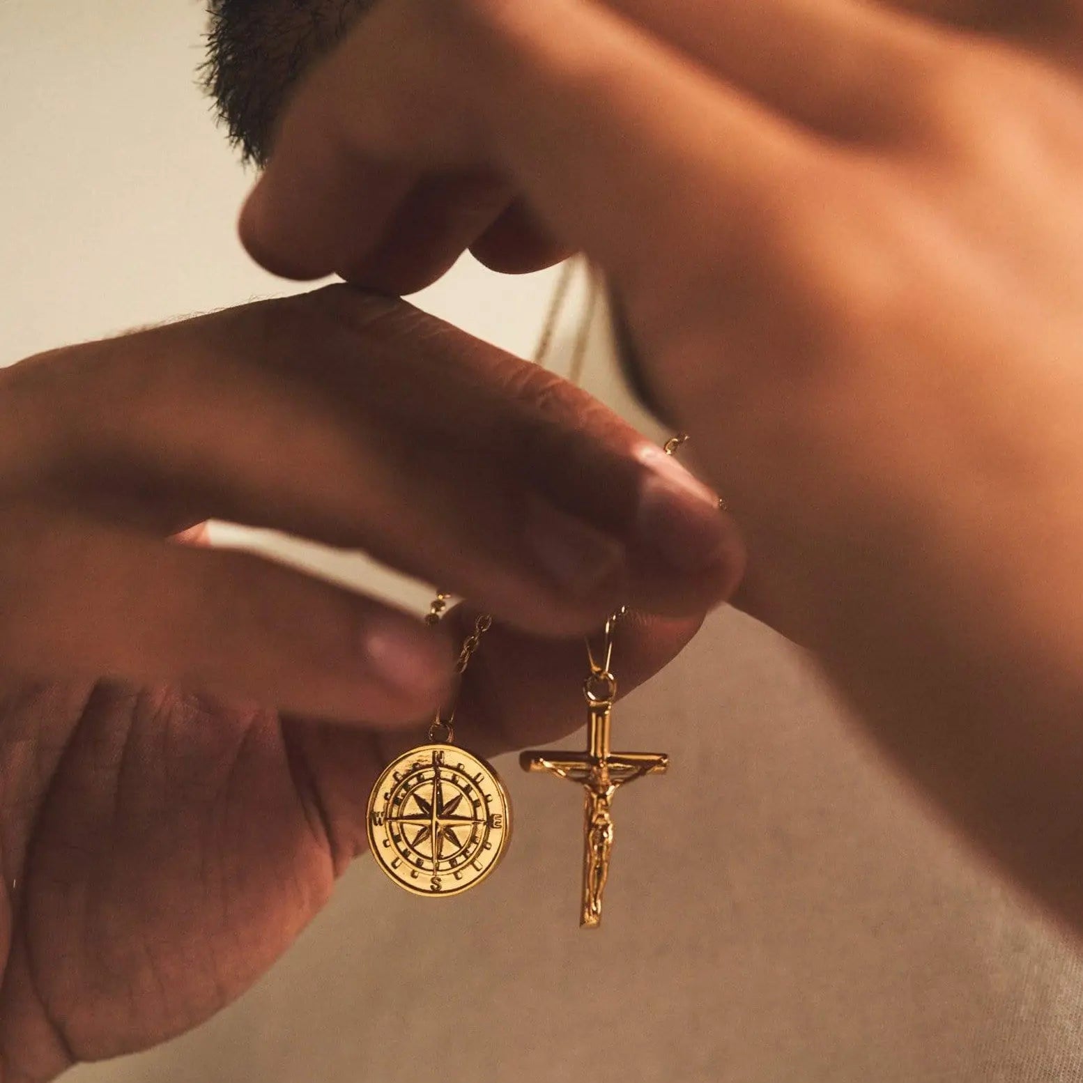 Compass x Crucifix Set (Gold) -- DVVX CHAINS