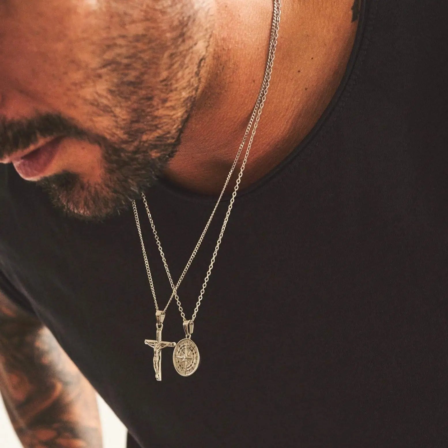 Compass x Crucifix Set (Silver) -- DVVX CHAINS