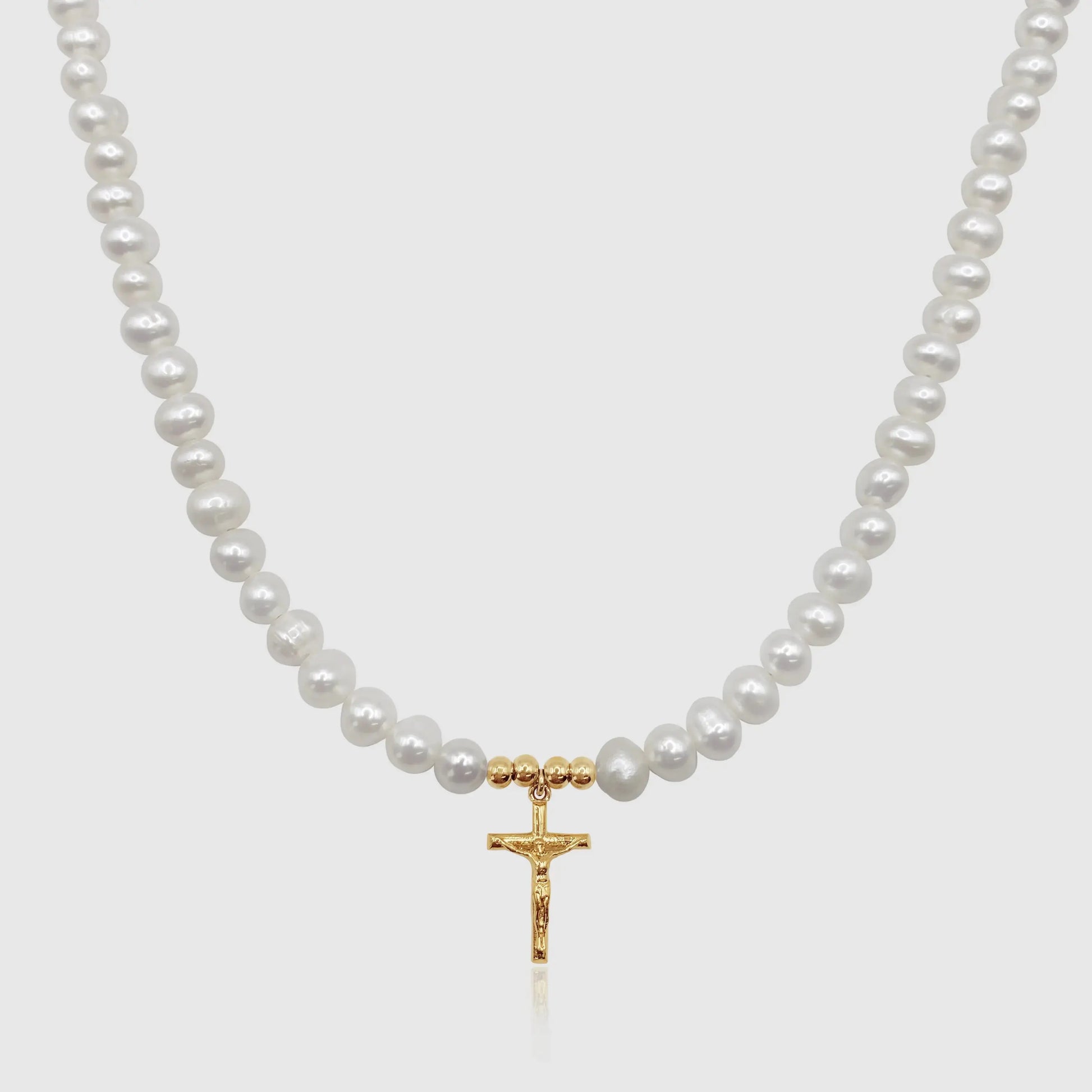 Crucifix Real Pearl Necklace (Gold) - DVVX CHAINS