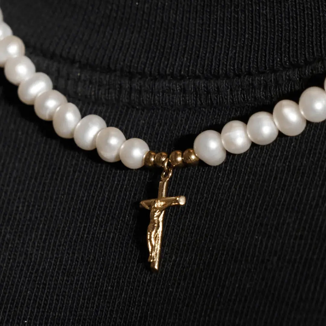 Crucifix Real Pearl Necklace (Gold) - DVVX CHAINS