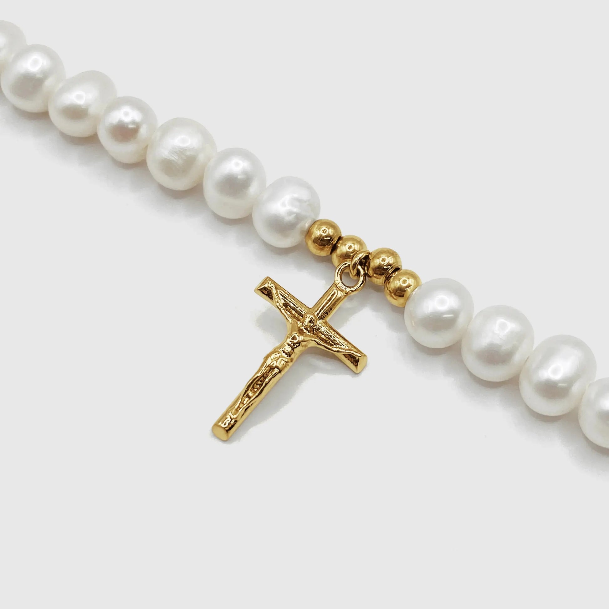 Crucifix Real Pearl Necklace (Gold) - DVVX CHAINS