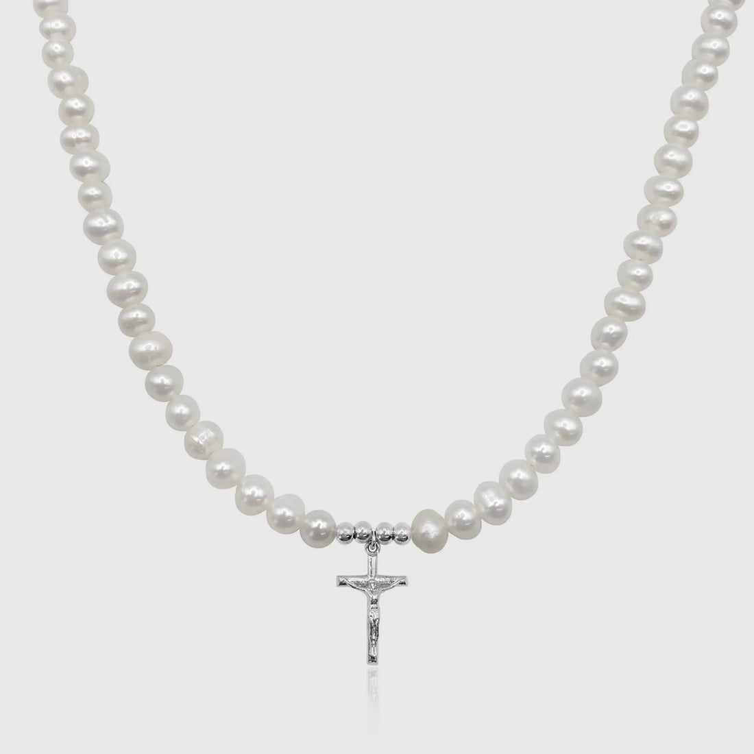 Crucifix Real Pearl Necklace (Silver) -- DVVX CHAINS