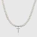 Crucifix Real Pearl Necklace (Silver) -- DVVX CHAINS