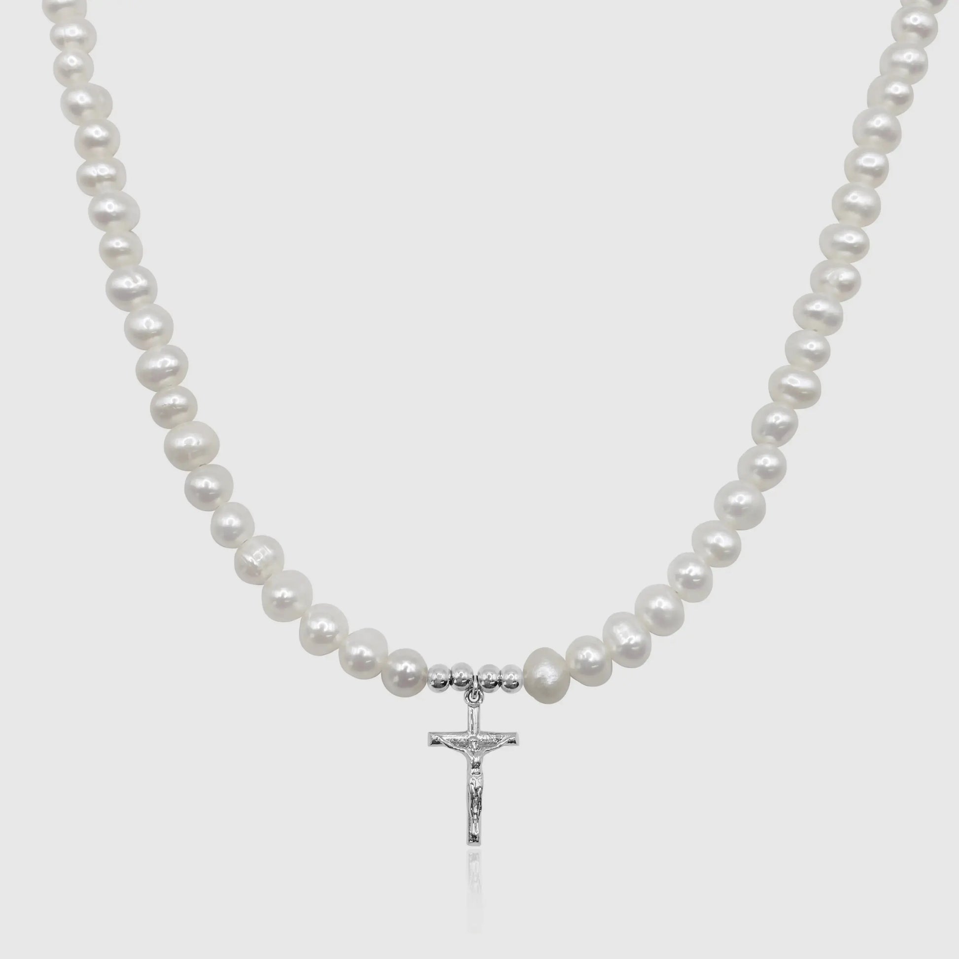 Crucifix Real Pearl Necklace (Silver) -- DVVX CHAINS