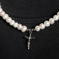 Crucifix Real Pearl Necklace (Silver) -- DVVX CHAINS