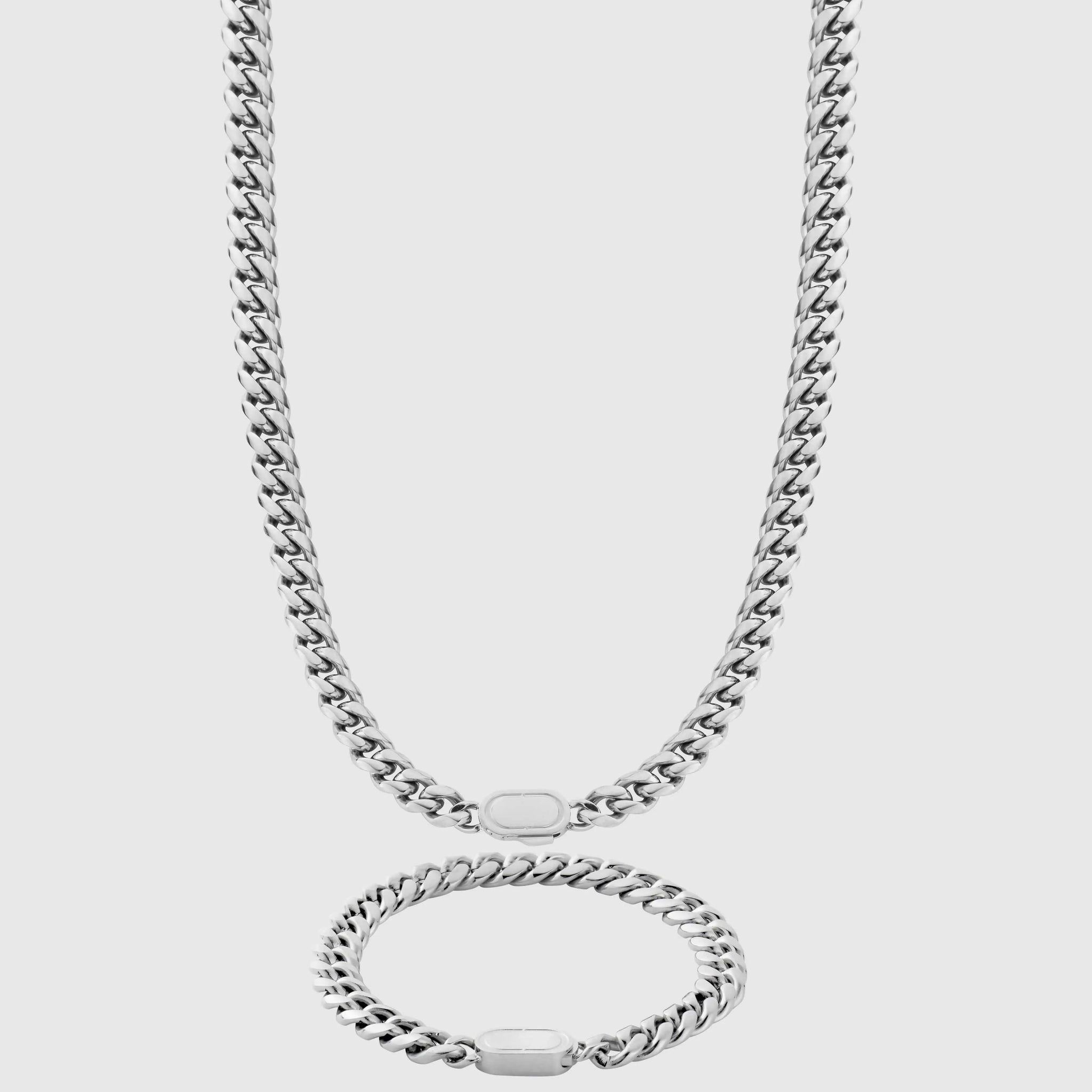 Cuban Link Chain 8mm Silver Set -- DVVX CHAINS