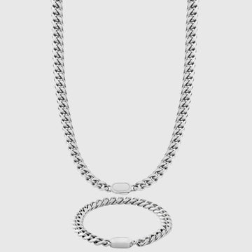 Cuban Link Chain 8mm Silver Set -- DVVX CHAINS