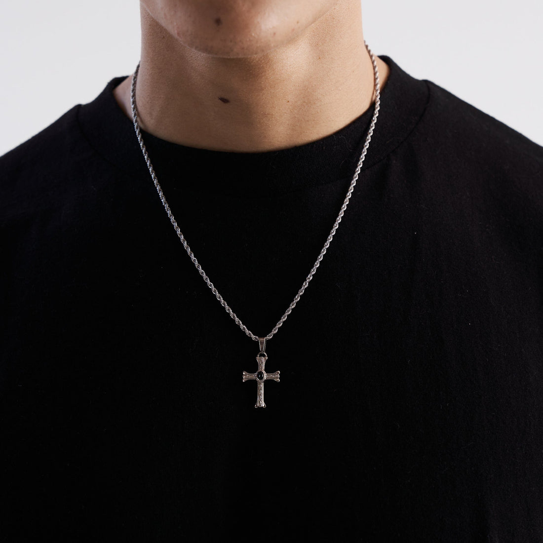 Silver Stone Cross Pendant Chain