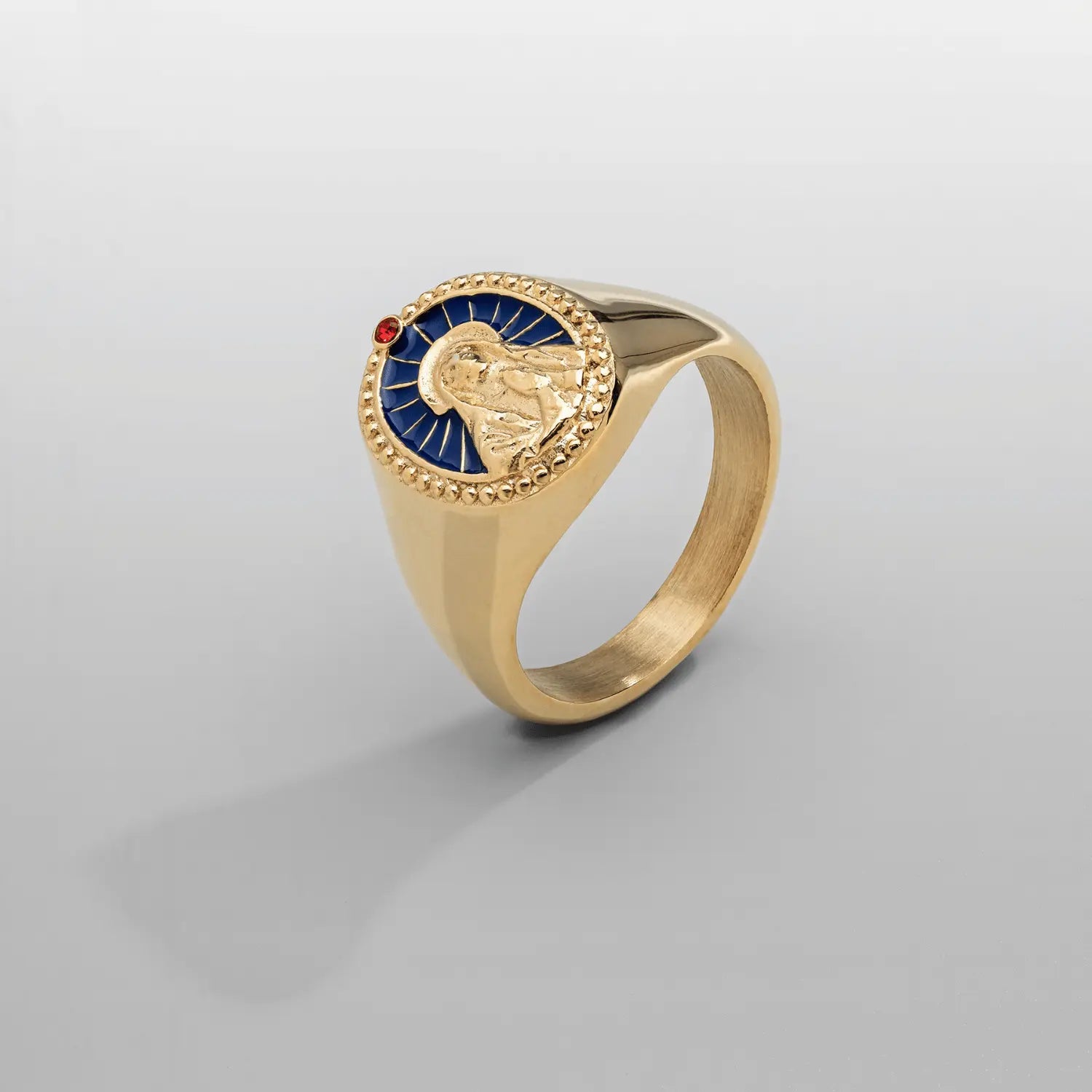 Enamel Virgin Mary Signet Ring (Gold) -- DVVX CHAINS