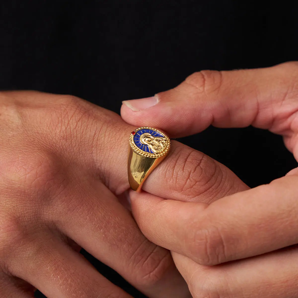 Enamel Virgin Mary Signet Ring (Gold) -- DVVX CHAINS