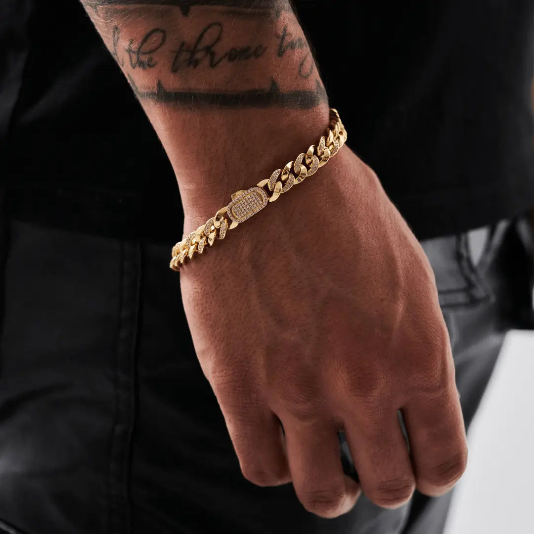 Half Iced Cuban Bracelet (Gold) 8mm -- DVVX CHAINS