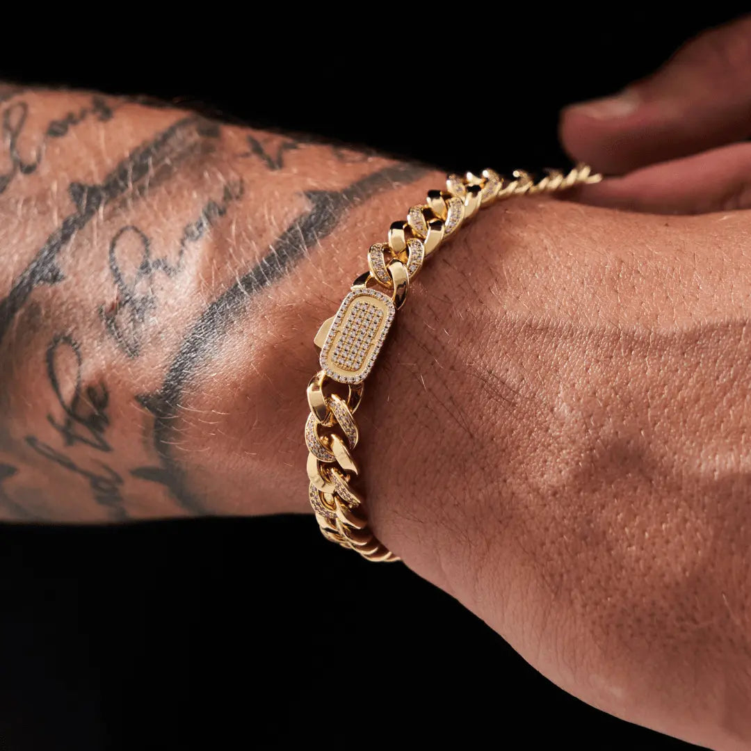 Half Iced Cuban Bracelet (Gold) 8mm -- DVVX CHAINS