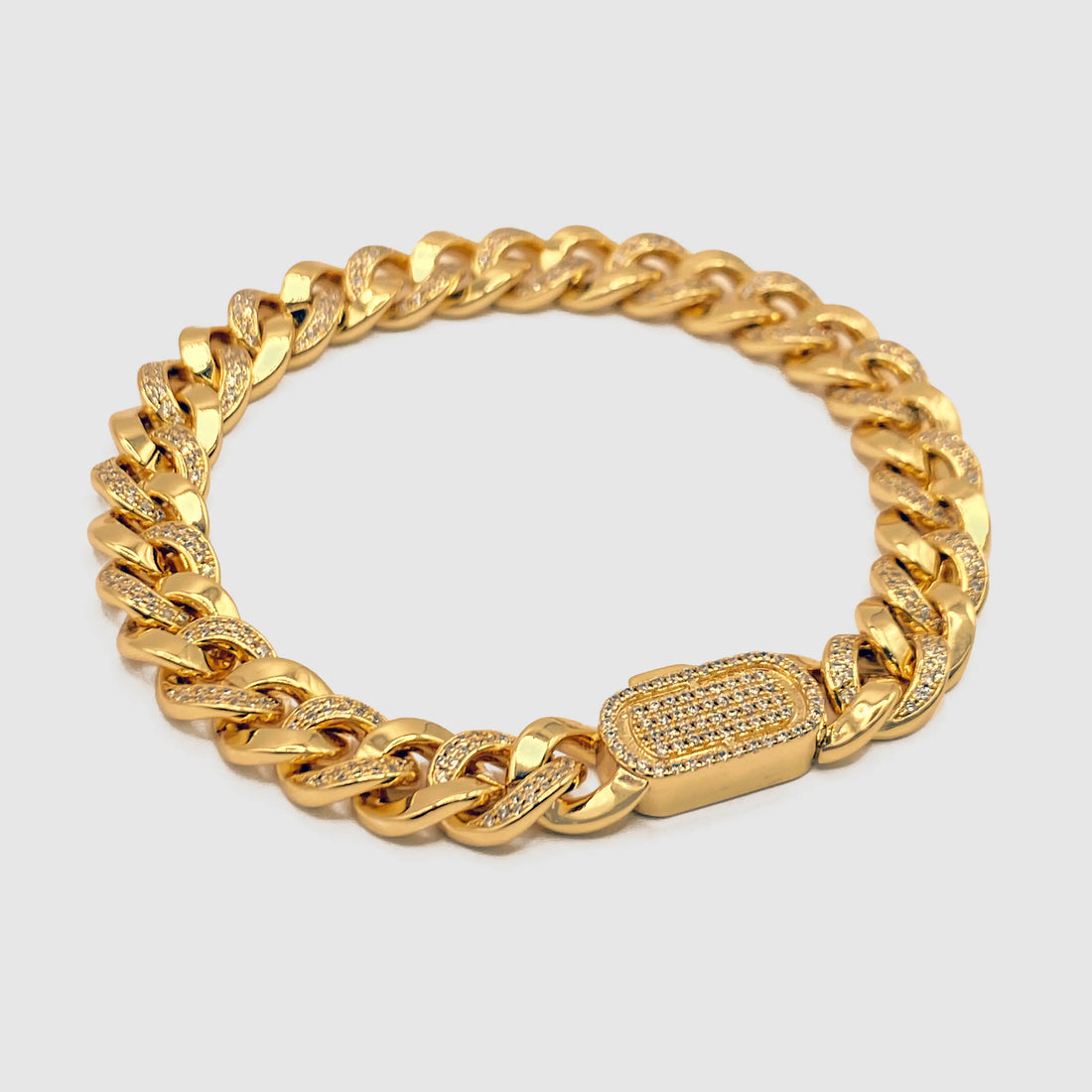 Half Iced Cuban Bracelet (Gold) 8mm -- DVVX CHAINS