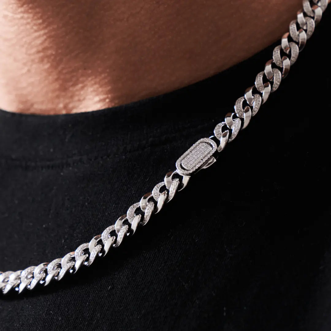 Half Iced Cuban (Silver) 8mm -- DVVX CHAINS