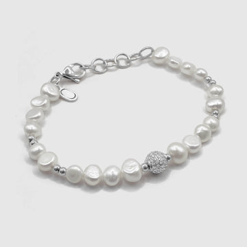 Iced Beaded Real Pearl Bracelet (Silver) -- DVVX CHAINS