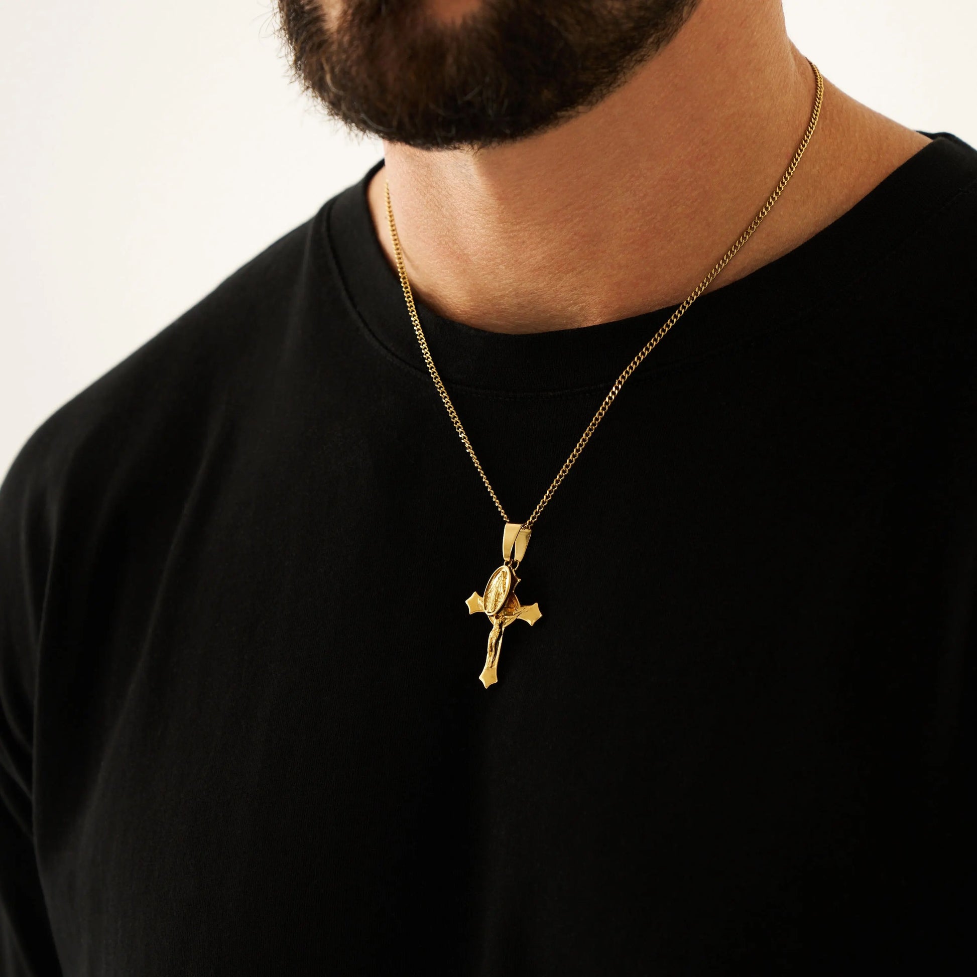 Jesus & Mary Cross Pendant (Gold) -- DVVX CHAINS