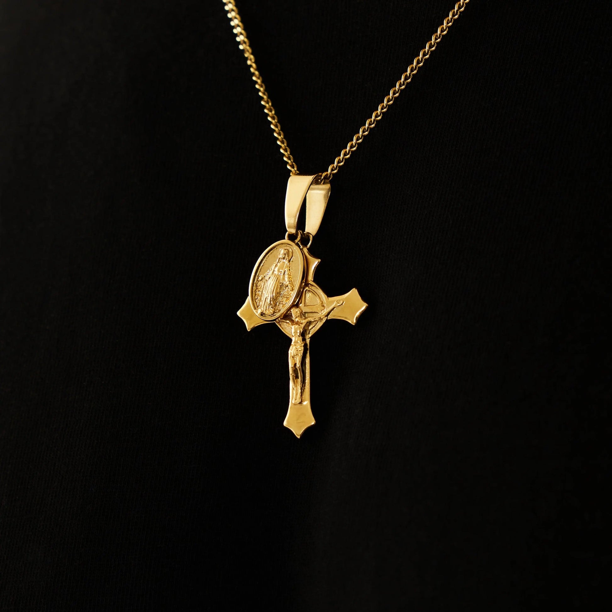 Jesus & Mary Cross Pendant (Gold) -- DVVX CHAINS