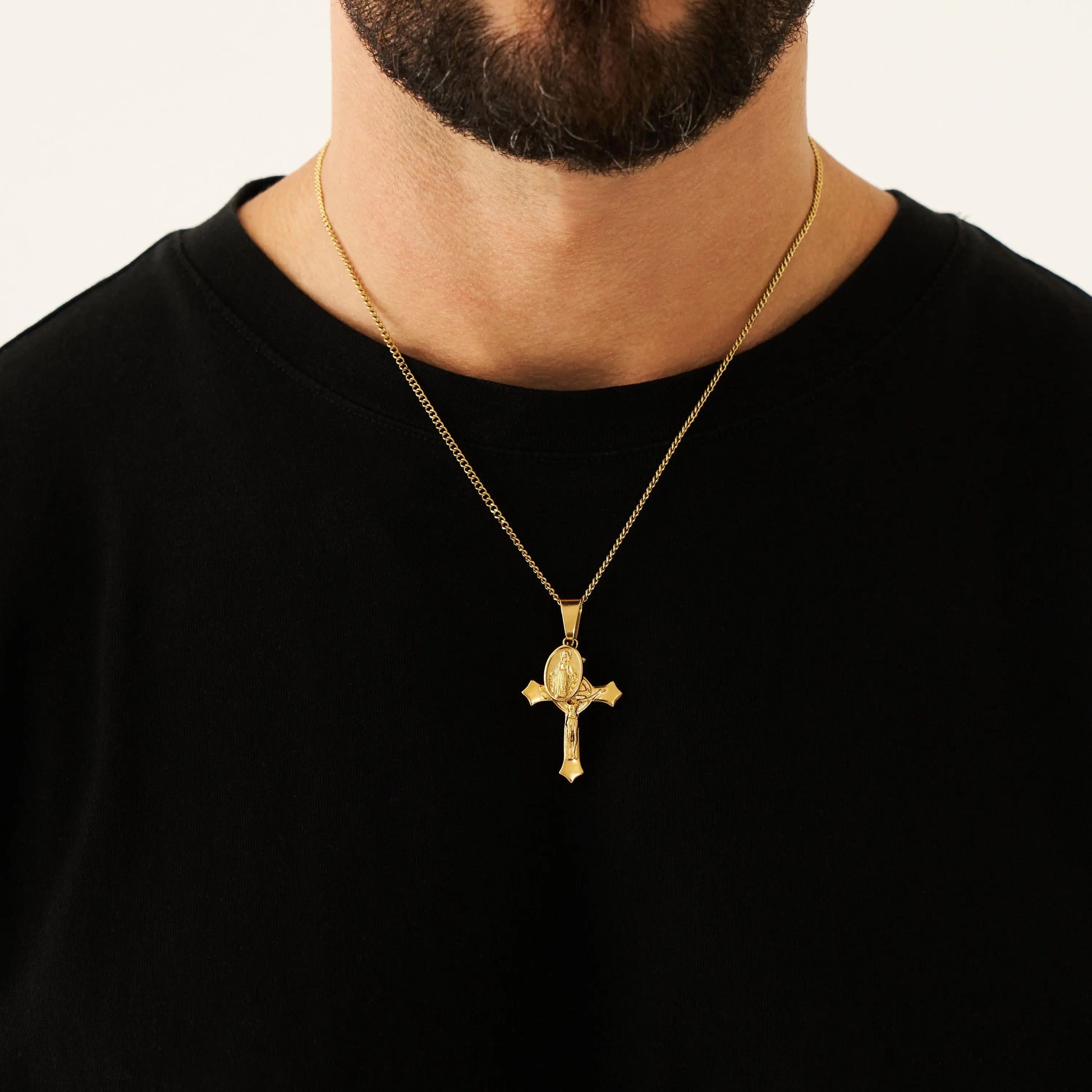 Jesus & Mary Cross Pendant (Gold) -- DVVX CHAINS