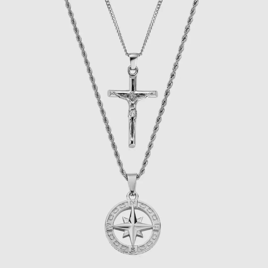 North Star x Crucifix Set (Silver) -- DVVX CHAINS